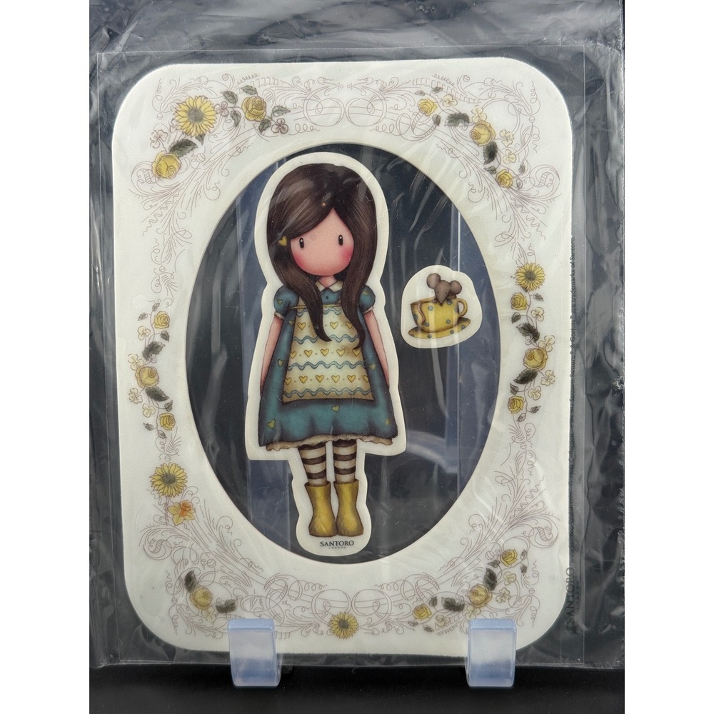 Santoro London Gorjuss The Teacup Rubber Cling Stamp Set Girl Floral Frame